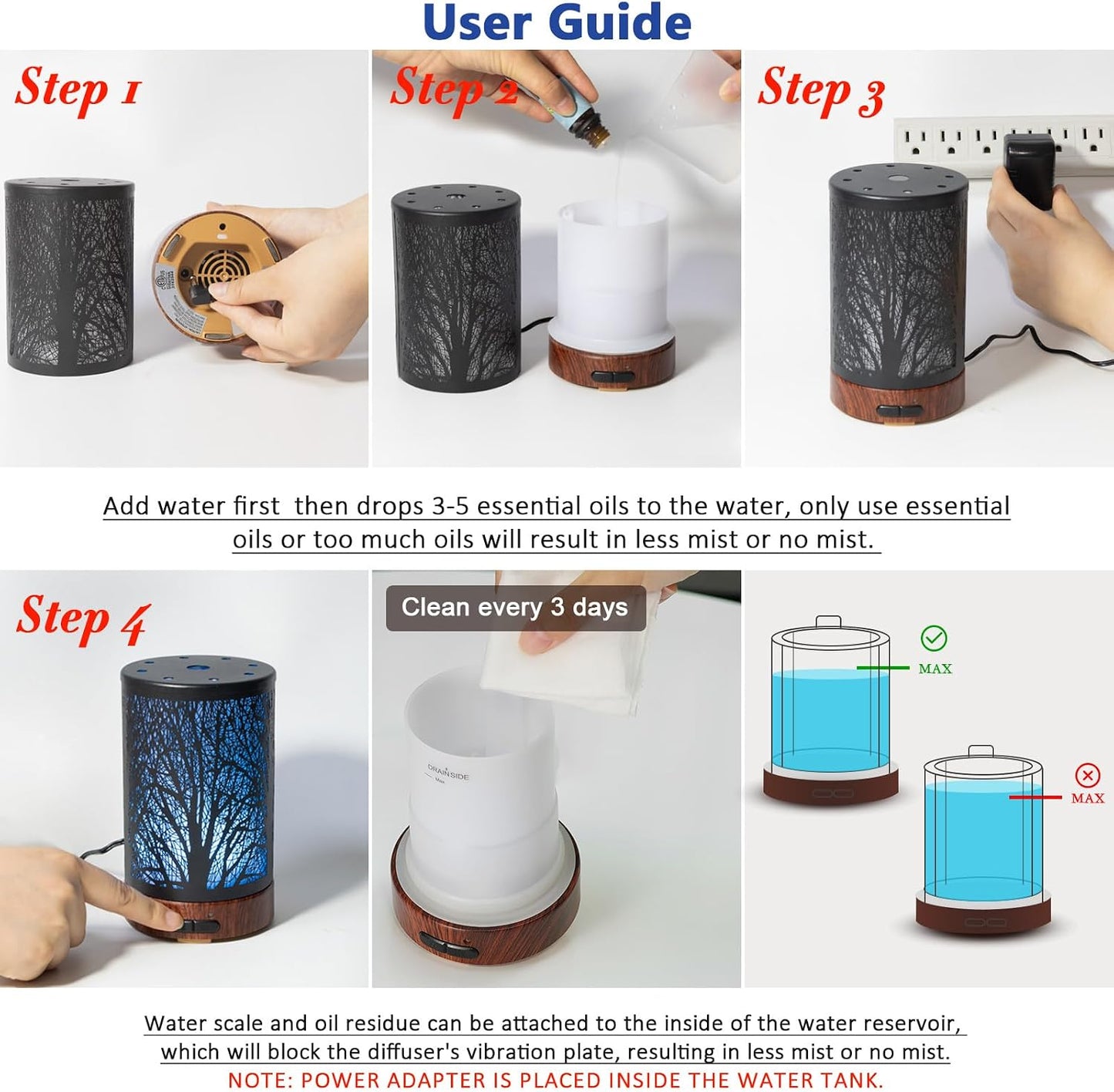 EQUSUPRO Essential Oil Diffuser 150ml Black Metal Aromatherapy Oil Diffuser Ultrasonic Cool Mist Diffuser with Auto Shut-Off Protection,7 Colors Changed LED for Home Office SPA Yoga