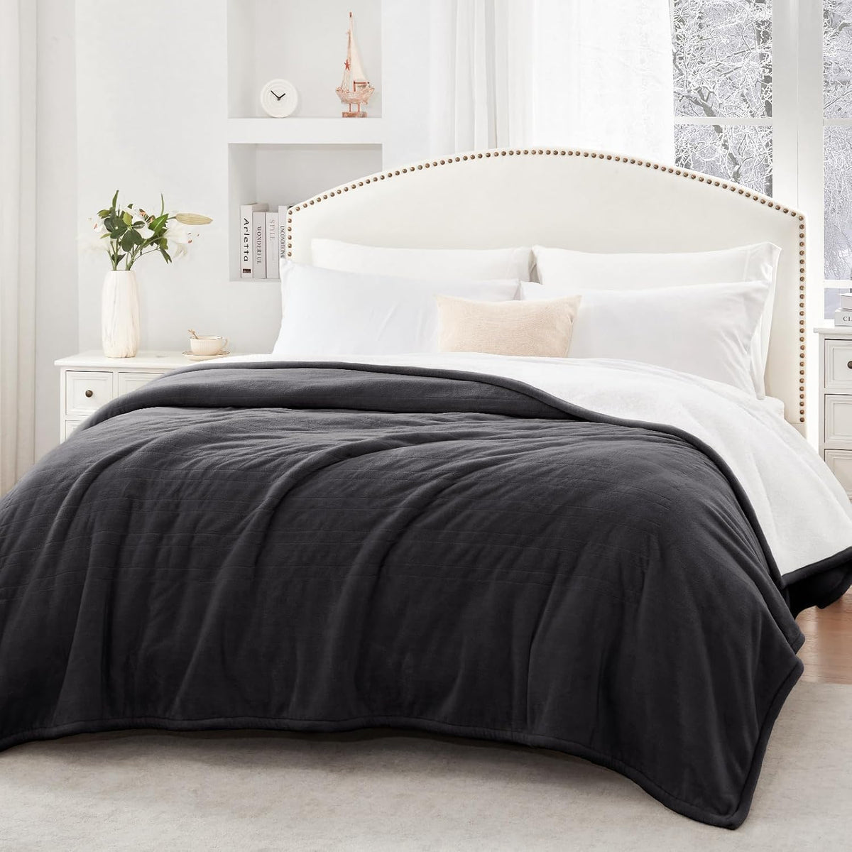 Sealy Electric Throw Blanket Heated Flannel & Sherpa Auto Shutoff 50"x60"