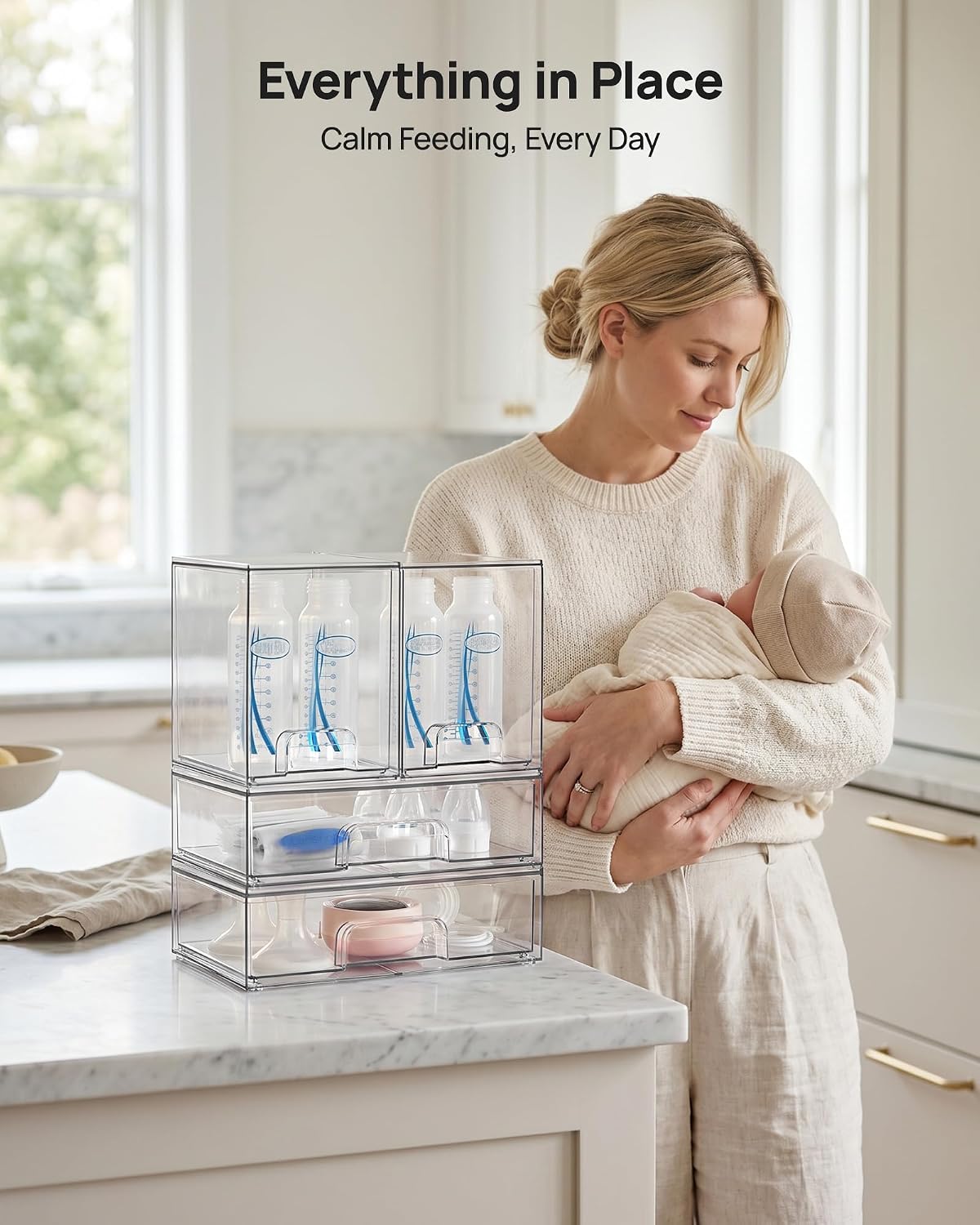 Vtopmart Clear Stackable Storage Drawers Set of 6, Plastic Organizer Bins | Multi-purpose Boxes for Bathroom Accessories Storage, Ideal for Cabinet, Shelf, Pantry, Laundry Room Organization