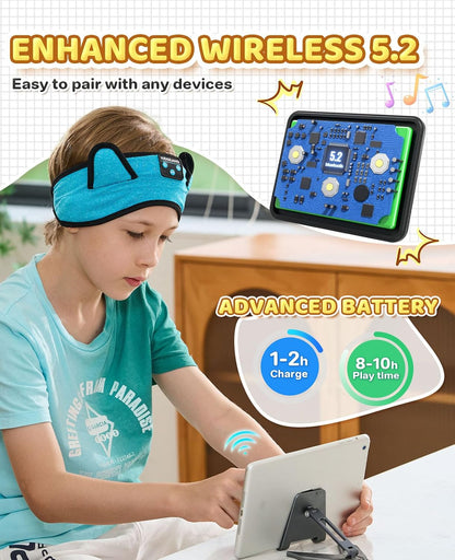 KIDSBAND Kids Bluetooth Headphones, Sleep Headband [Wireless & Wired Playback 2in1] Foldable Headphones for School/Travel/Tablet/Sleep