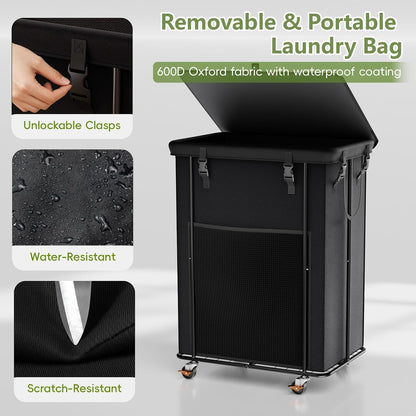 Laundry Hamper with Wheels, 150L Rolling Laundry Basket with Bag & Handles | Sturdy Metal Frame | Removable Bag | Large & Tall Dirty Clothes Hampers for Laundry Room, Bedroom, Dorm, Bathroom-Black