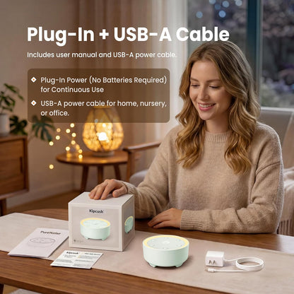 Kipcush White Noise Machine for Sleeping, Baby & Adults, High-Fidelity Non-Looping Sounds, Sleep Sound Machine with Dimmable Night Light, USB Powered, Memory Function, Home, Nursery & Travel
