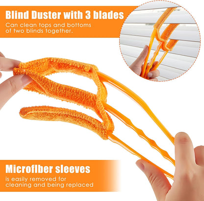 4 Pcs Window Venetian Blind Cleaner Duster Tool 7 Finger Blind Rush and Shutter Cleaner Brush Hand-held Window Shutter Air Conditioner Duster for Dirt(Green, Blue)