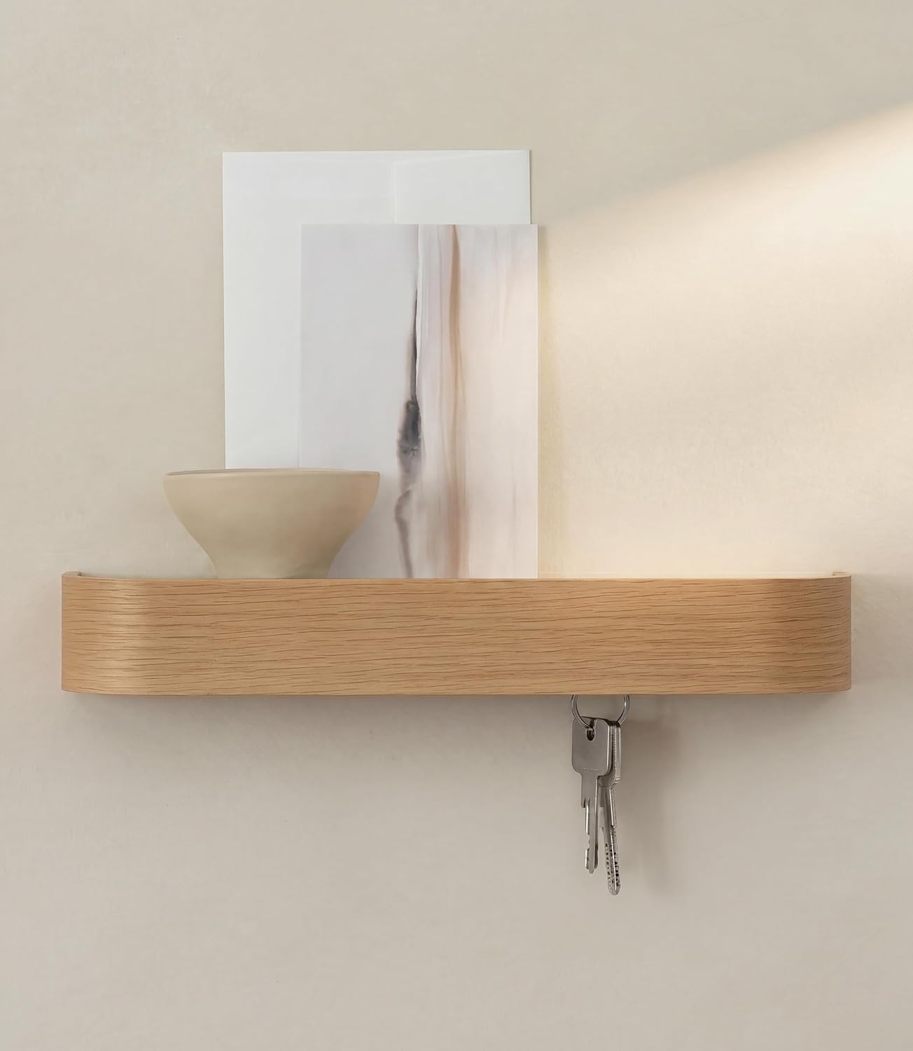 Kazai. Key Holder 'Toke' | Minimalist Key Hook Design from Berlin | Modern Key Holder Wall Mount with Wooden Shelf | Key Rack for Wall as Entryway Organizer | Walnut