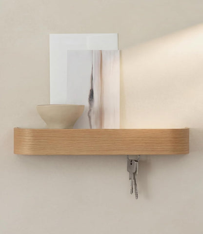 Kazai. Key Holder 'Toke' | Minimalist Key Hook Design from Berlin | Modern Key Holder Wall Mount with Wooden Shelf | Key Rack for Wall as Entryway Organizer | Walnut