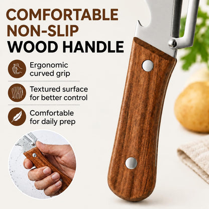 2 pcs vegetable peeler with Wooden Handle. | 2-in-1 Multifunctional Stainless Steel Peeler & Bottle Opener,Sharp Kitchen Peeler Suitable for Potatoes, Pumpkins, Carrots.