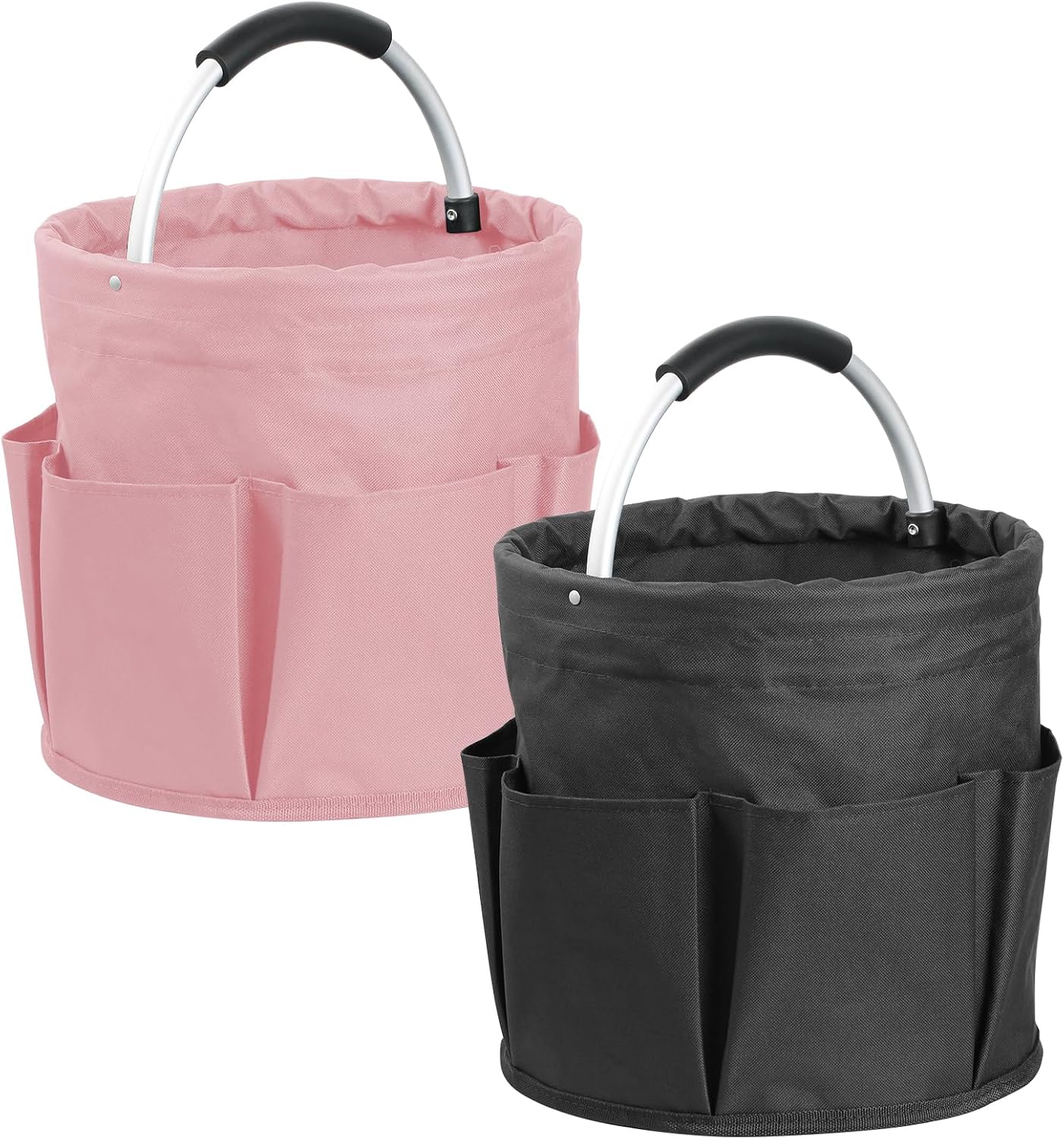 17L Cleaning Caddy with Handle and 6 Pockets, Foldable Cleaning Supply Caddy, Portable Shower Caddy in 600D Oxford Fabric, Multifunctional Storage Basket for Camping, Gardening, Black