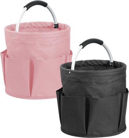 17L Cleaning Caddy with Handle and 6 Pockets, Foldable Cleaning Supply Caddy, Portable Shower Caddy in 600D Oxford Fabric, Multifunctional Storage Basket for Camping, Gardening, Black