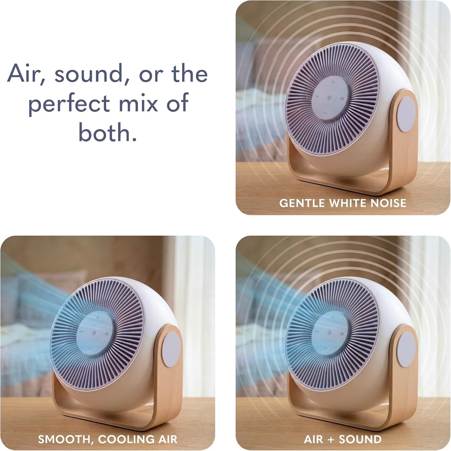 SNOOZ Breez 2 Smart Cooling Fan for Bedroom & White Noise Machine, Powerful | 2-in-1 Fan + White Noise Machine, 380 CFM, 10 Fan Speeds, 10 Sound Levels, App Remote, Timer, Scheduler, Auto Temp, Wood Base