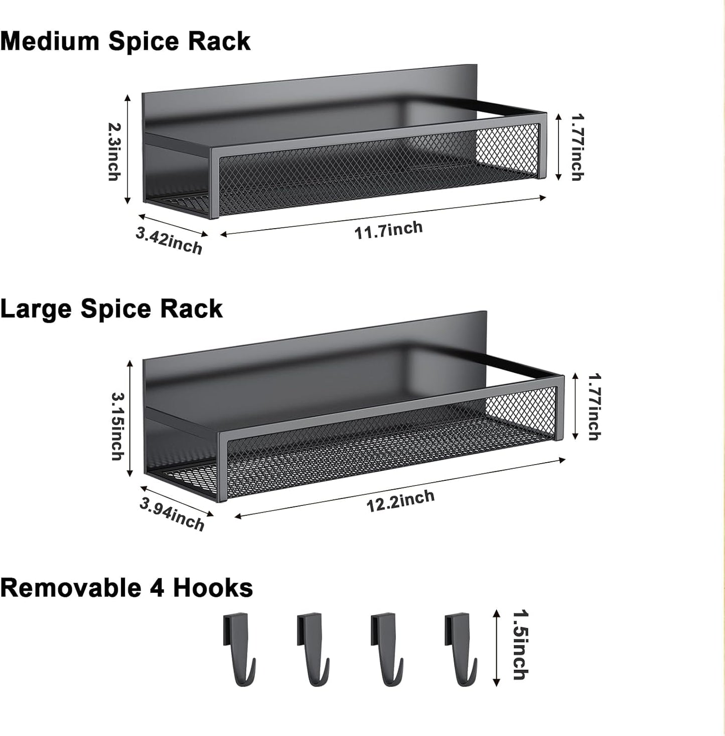 Aufworld Magnetic Spice Rack for Refrigerator, 3 Pack Magnetic Shelf, Moveable Fridge Organizer with 8-Hook Rack, Seasoning Organizer for Kitchen