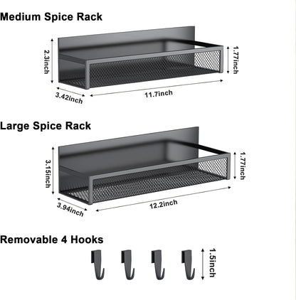 Aufworld Magnetic Spice Rack for Refrigerator, 3 Pack Magnetic Shelf, Moveable Fridge Organizer with 8-Hook Rack, Seasoning Organizer for Kitchen