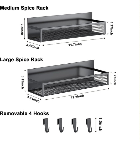 Aufworld Magnetic Spice Rack for Refrigerator, 3 Pack Magnetic Shelf, Moveable Fridge Organizer with 8-Hook Rack, Seasoning Organizer for Kitchen