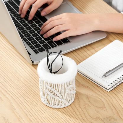 Mkono Glasses Holder for Nightstand, Boho Decor Plush Lined Eyeglass Stand | Prevents Lens Scratches, Space-Saving Design, Soft Interior, Multi-Functional Organizer, for Desk, Office, Table, Bedside