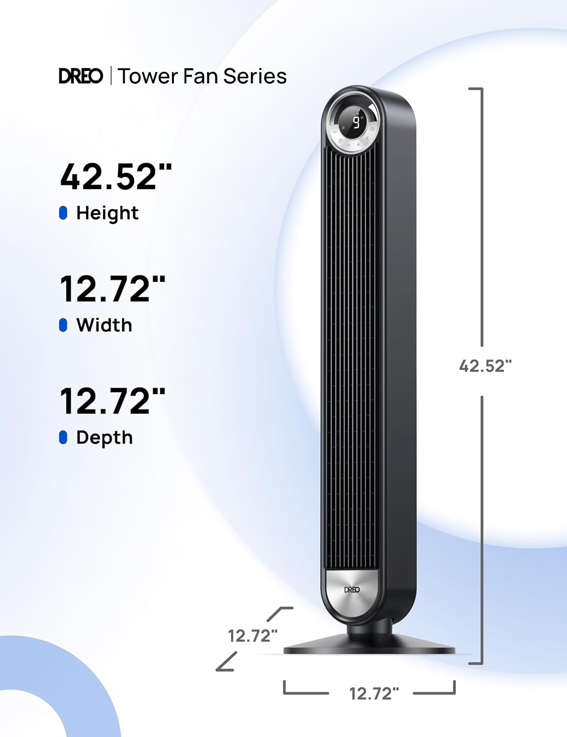 DREO Tower Fan for Bedroom, Upgraded DC 28ft/s Velocity, 9 Speeds