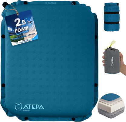 ATEPA Inflatable Seat Cushion | 2" & 2.5" foam core seat pad, Self inflating, Compact, Stadium, Airplane, Travel, Camping, Hiking, Sports events