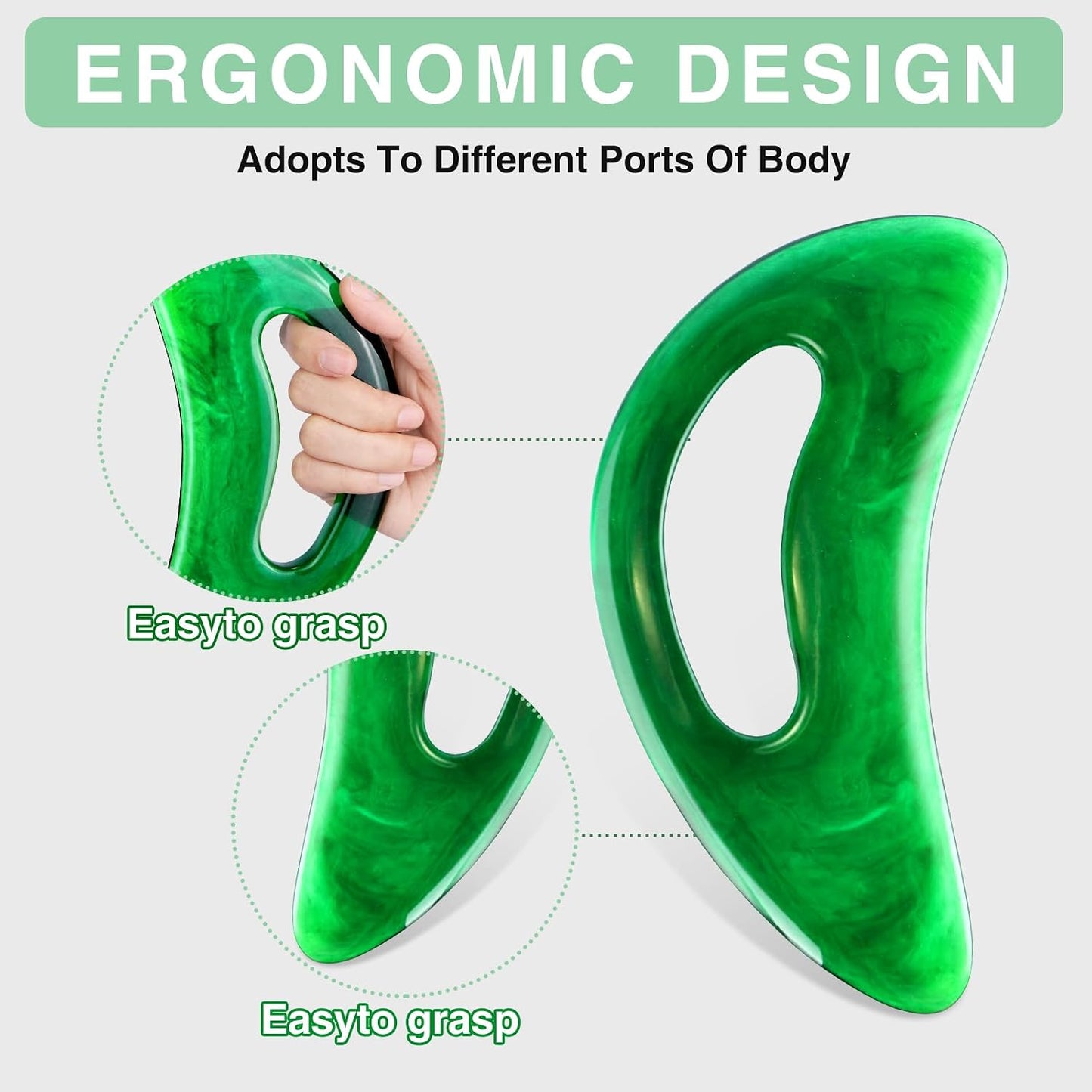 Large Gua Sha Massage Tool with Handle Large Lymphatic Drainage Massager, Resin Body Gua Sha Tool for Back Neck Face Legs, Cellulite Removal, Body Massage Tool for Women and Men (Green)