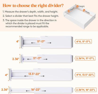 Lifewit 5 Pack Upgrade Drawer Dividers for Clothes, 4" High 11"-17" Adjustable Dresser Drawer Organizers, Expandable White Plastic Drawer Separators for Kitchen, Nursery, Office Organization & Storage | 5 Pack 11"-17" Expandable White Plastic Drawer