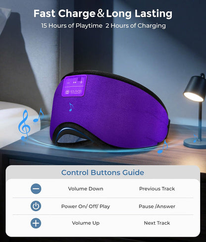 LOVE EYE Sleep Headphones Bluetooth 5.4 Sleeping Eye Mask Wireless Music Earphones with Built-in HD Speakers for Side Sleepers Cotton Sleeping Headphones for Women Men Gifts (Lavender Purple)