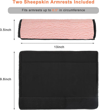 AHIER Wheelchair Armrest Pads, 2PCS Sheepskin Fleece Wheelchair Armrest Covers, Non Slip Arm Rest Cover Cushion pad for Wheelchairs (Pink)