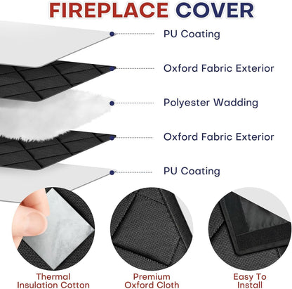 Magnetic Fireplace Cover for Energy Saving, Magnetic Fireplace Blanket for Iron Fireplace Frame Keep Drafts Out Stops Heat Loss Fireplace Screen fit for 39" W x 32" H