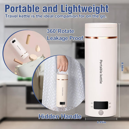 Touxila Portable Electric Kettle for Travel 120V, 13.5oz, 4 Temp Settings | 304 Stainless Steel Lining,Fast Boiling Water,Auto Shut-Off,Boil Dry Protection,Small Kettle for Office & Hotel(Beige, 400ML)