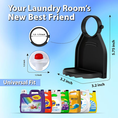 2 Pack Laundry Detergent Cup Holder with Drip Catcher Tray - Black | Silicone drip tray catches leaks; metal screw secures to detergent or fabric softener spouts for cleaner laundry room storage