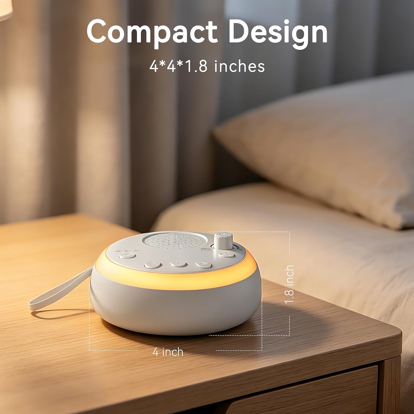 Portable White Noise Machine with 16 Soothing Sounds & 3 Color Night Light - Memory Function, 3 Timers, Adjustable Brightness for Adult, Home, Office, Travel