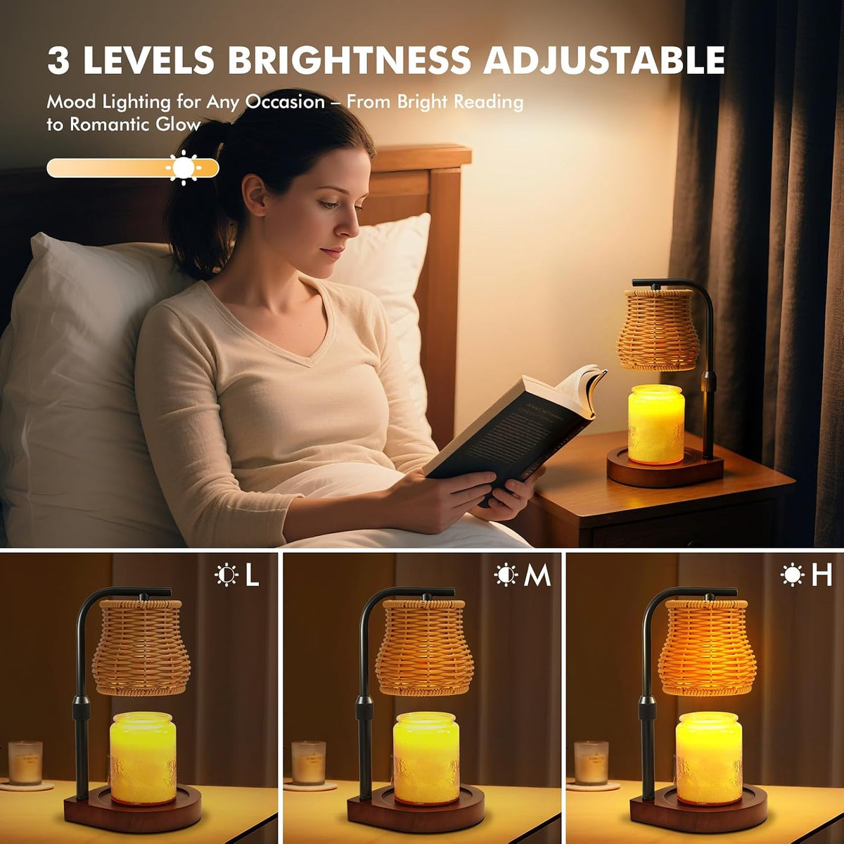 Candle Warmer Lamp with Timer & Dimmer- Electric Wax Melt Warmer with Adjustable Height for Scented Candles, Home Décor Fragrance and House Warming Birthday Gifts for Women Mom