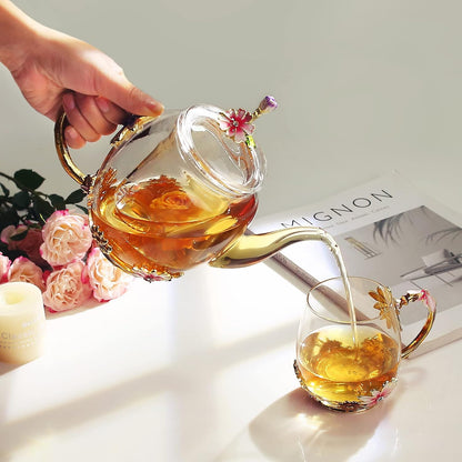 Luka Tech 35OZ Enamel Glass Flower Teapot Gifts For Women