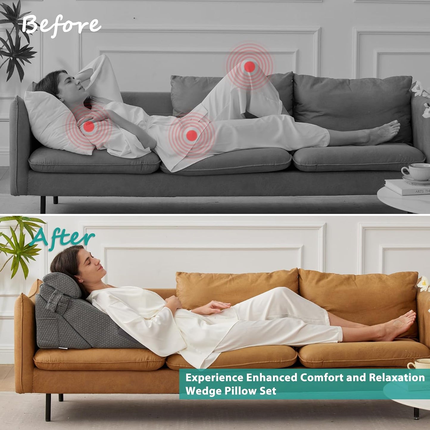 Bedluxe Wedge Pillow Headboard, 3PCS Orthopedic Bed Wedge Pillows Set for After Surgery, Adjustable Pillow Wedge for Acid Reflux&Back Pain Relief, Sleeping, Back Pillow for Bed Sitting Up, White/Grey