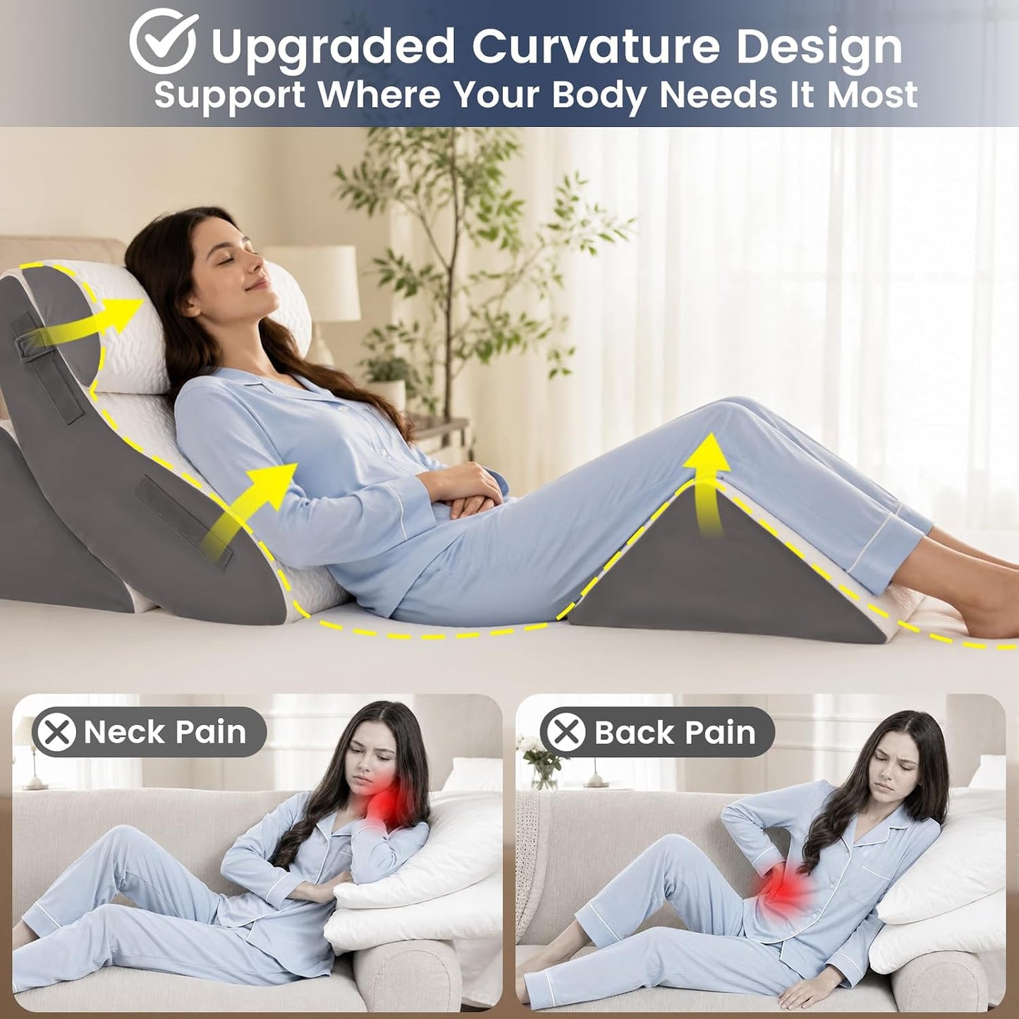 5PCS Wedge Pillow Set for After Surgery, Adjustable Orthopedic Foam Bed Wedge Pillow for Acid Reflux, GERD & Heartburn Relief, Back & Leg Elevation Support for Sleeping & Sitting Up, White Grey