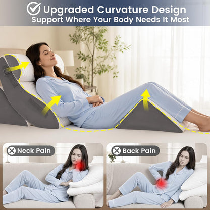 5PCS Wedge Pillow Set for After Surgery, Adjustable Orthopedic Foam Bed Wedge Pillow for Acid Reflux, GERD & Heartburn Relief, Back & Leg Elevation Support for Sleeping & Sitting Up, White Grey