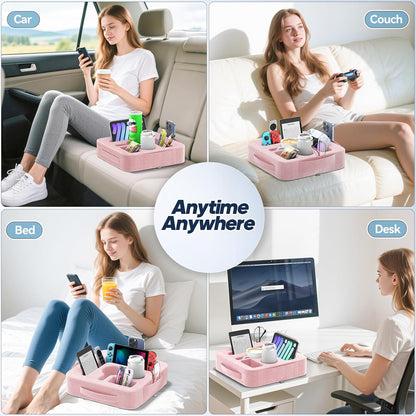 Couch Cup Holder Pillow, Sofa and Bed Caddy for iPad, Kindle, Switch, Game Controller, Remotes, Phones, Small-Sized Cup & Drink Holder for Couch, Bed, Desk, Car, Beach, Bathroom Cup Holder