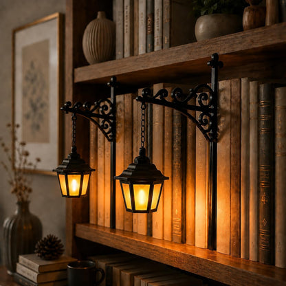 Library Lantern-Decorative Bookshelf Lighting, Mini Bookshelf Lamp Slides Between Books, Warm Amber LED Bookshelf Lights for Book Nook, Shelf Decor Gift for Book Lovers(Classic Lantern)