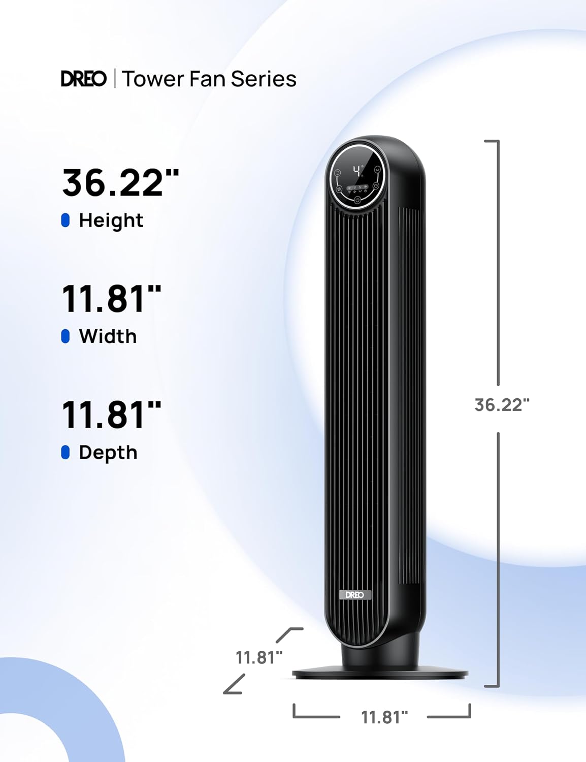 DREO Tower Fan for Bedroom, 26ft/s Velocity, 90° Oscillating, 8H Timer