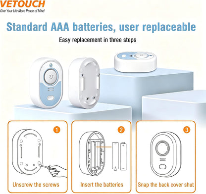 Water Leak Detector with Loud Alarm, 100dB Siren & LED Flash, Water Sensor Alarm for Home, Basement, Sump Pump, Kitchen, Bathroom, RV, Water Heater, Indoor Outdoor 5-Pack