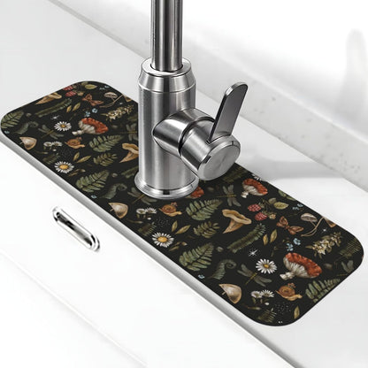 Abstract Flower Blooming Floral Watercolor Kitchen Sink Splash Guard Faucet Mat Super Absorbent Fast Drying Mat Sink Gadgets-Fast Drying Pad Sink Mat For Kitchen Bathroom (15" X 5.5" )