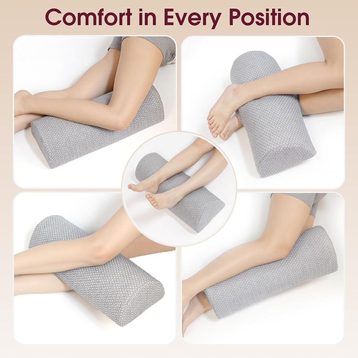 Knee Pillow for Back Sleeping Memory Foam Half Moon Bolster Pillow for Legs
