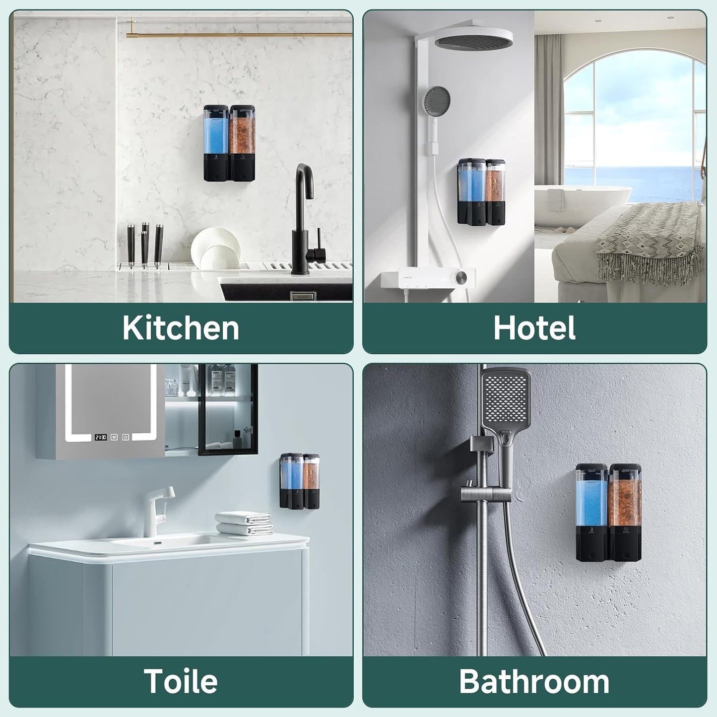 Shampoo and Conditioner Dispenser 3 Chamber No Drill Shampoo Dispenser for Shower Wall Mounted Shower Soap Dispenser 3 * 500ml Refillable Shower Dispenser for Bathroom Hotel(Black 3 Chamber)