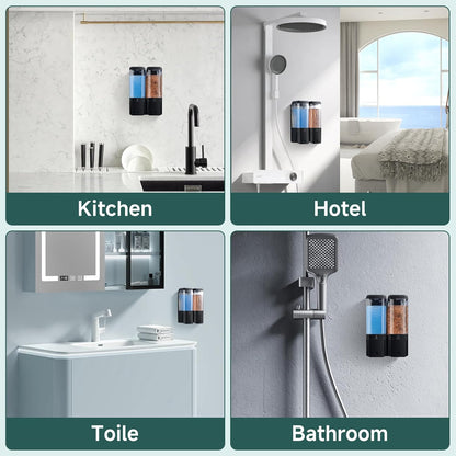 Shampoo and Conditioner Dispenser 3 Chamber No Drill Shampoo Dispenser for Shower Wall Mounted Shower Soap Dispenser 3 * 500ml Refillable Shower Dispenser for Bathroom Hotel(Black 3 Chamber)