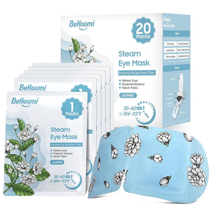 BeHoomi 20 Packs Steam Eye Mask, Heated Eye Mask Warm Compress for Eyes, Disposable Self Heating Steam Mask for Home, Sleep, Spa, Travel Essentials & Relaxation Gifts for Women (Unscented)