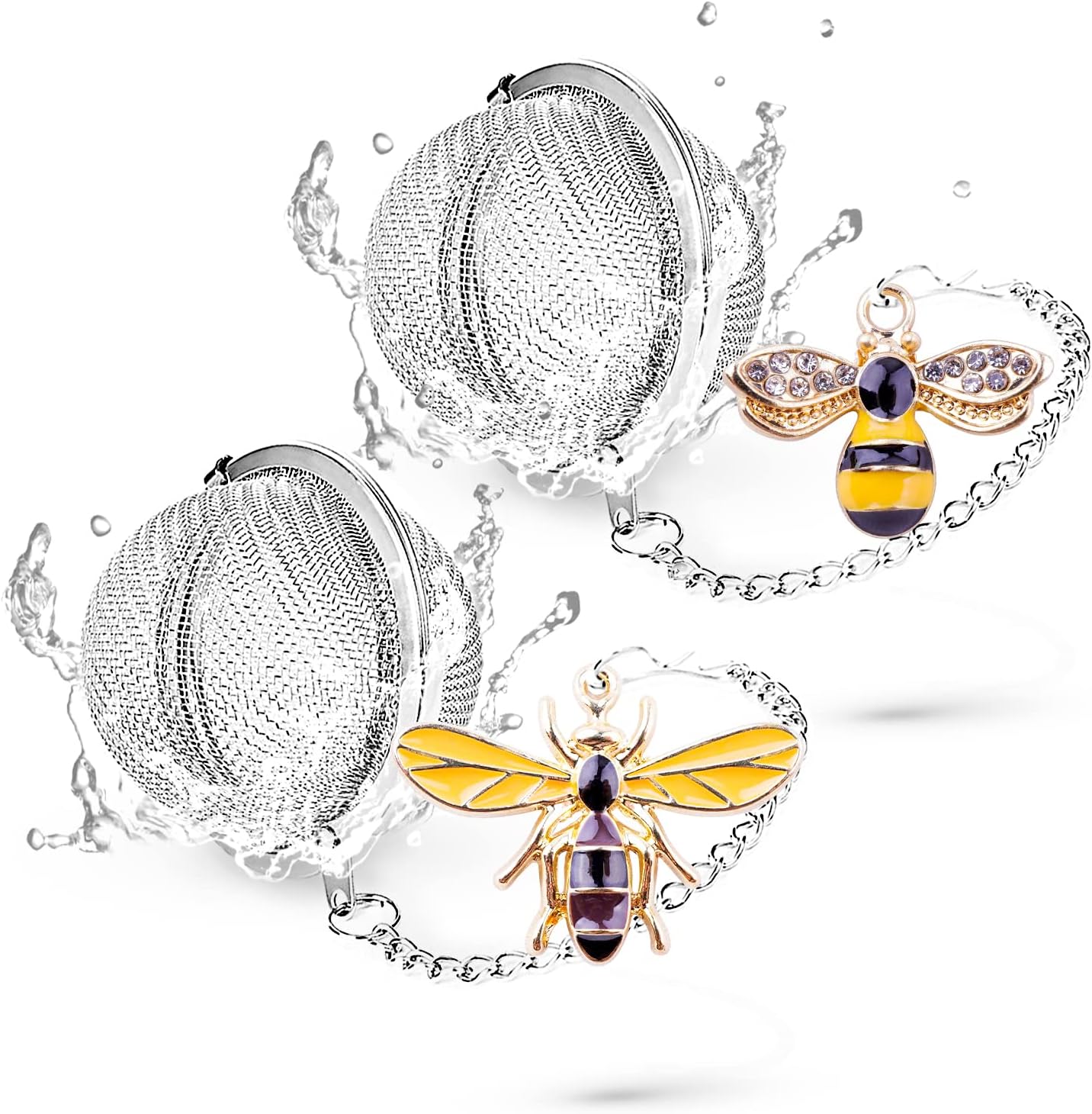 Stainless Steel Tea Infusers, Set of 2 TeaSanavie Tea Strainer Tea Ball with Honeybee & Flower Charms for Loose Leaf Tea