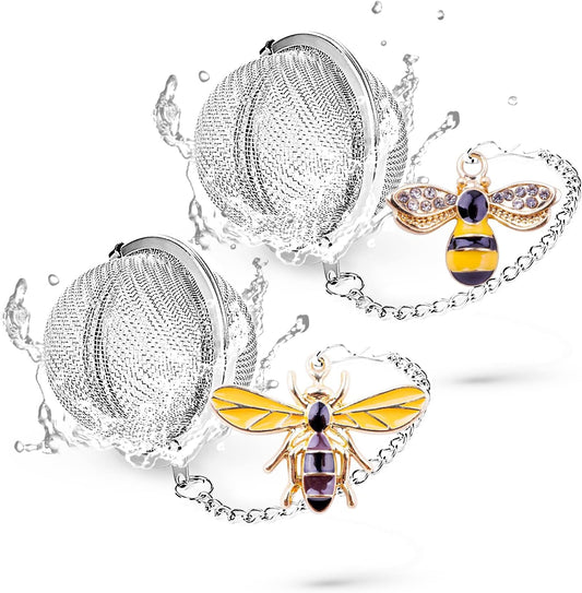Stainless Steel Tea Infusers, Set of 2 TeaSanavie Tea Strainer Tea Ball with Honeybee & Flower Charms for Loose Leaf Tea