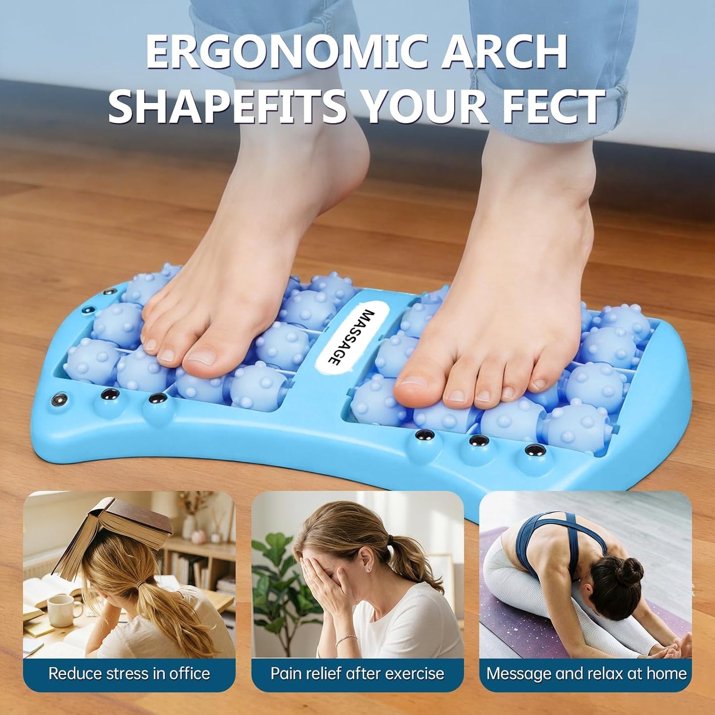 Foot Roller Massager for Plantar Fasciitis Pain Relief, Large Size Under Desk Feet Massage, Manual Acupressure Tool, Eases Pain & Cold Feet, Boosts Circulation, Split Portable & Washable