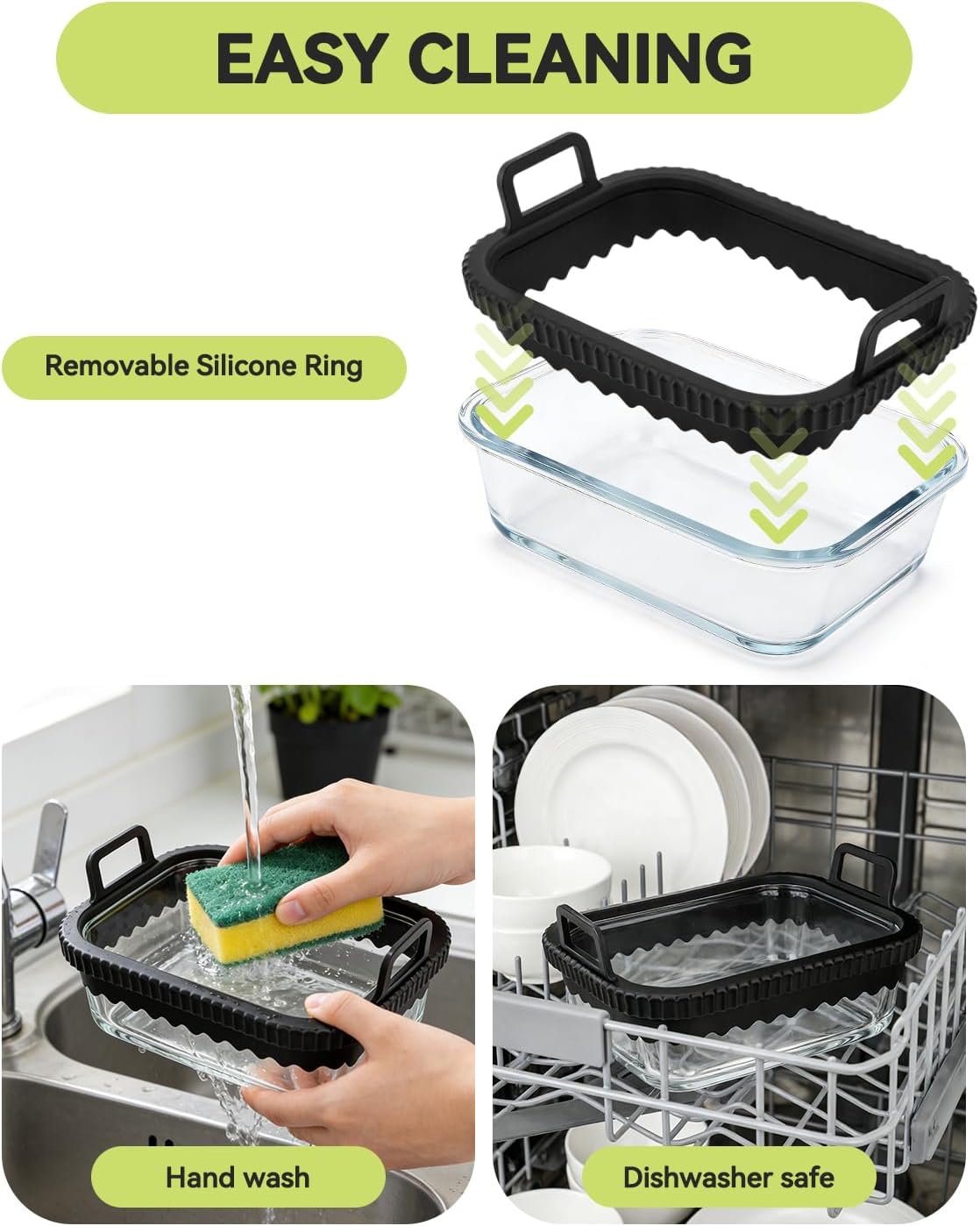 Air Fryer Glass Liner Reusable with Removable Silicone Ring, Air Fryer Accessories for Ninja Foodi DZ201/DZ401/DZ550, for COSORI/Chefman/Instant, Heat-Resistant, Dishwasher Safe & BPA-Free