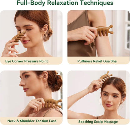 Wood Therapy Massage Tools – Wooden Manual Guasha Tool, Handheld Body & Scalp Massager, Trigger Point Scraper, Reflexology & Lymphatic Drainage Inspired Wooden Massage Tool for Face, Neck, Back & Legs