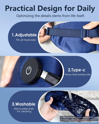 Heated Eye Mask for Dry Eyes – Cordless Warm Eye Compress, 100% Mulberry Silk Sleep Mask with Graphene Heating, 3 Heat Levels and Auto Shut-Off, Rechargeable and Washable Blue