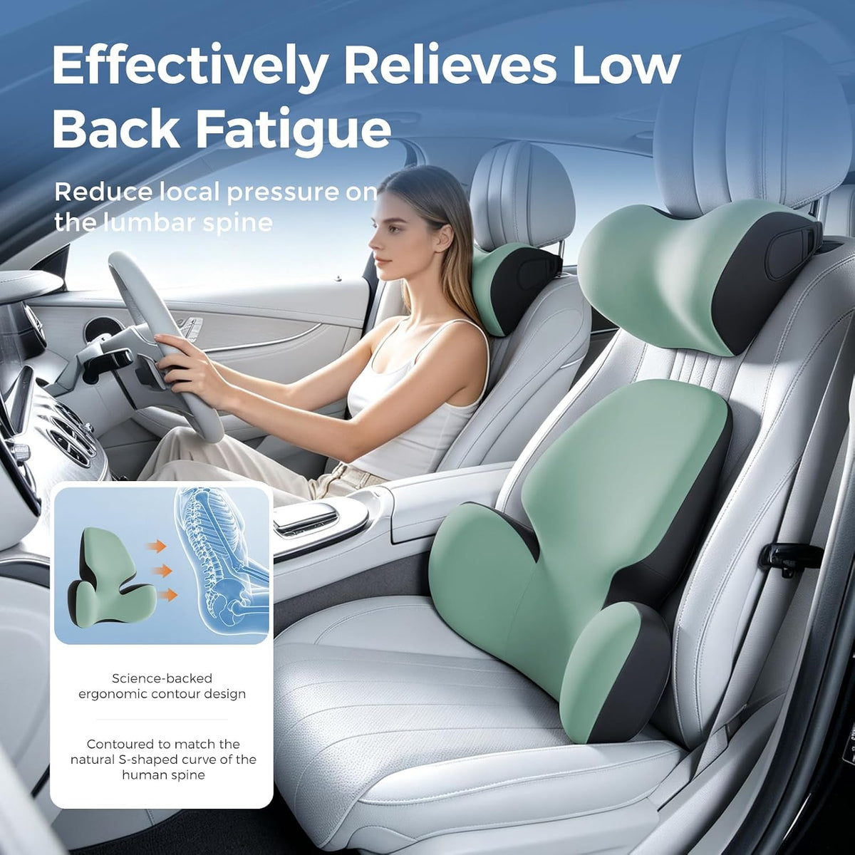 BEBAS Lumbar Support Pillow for Car, Memory Foam Back Cushion for Driving