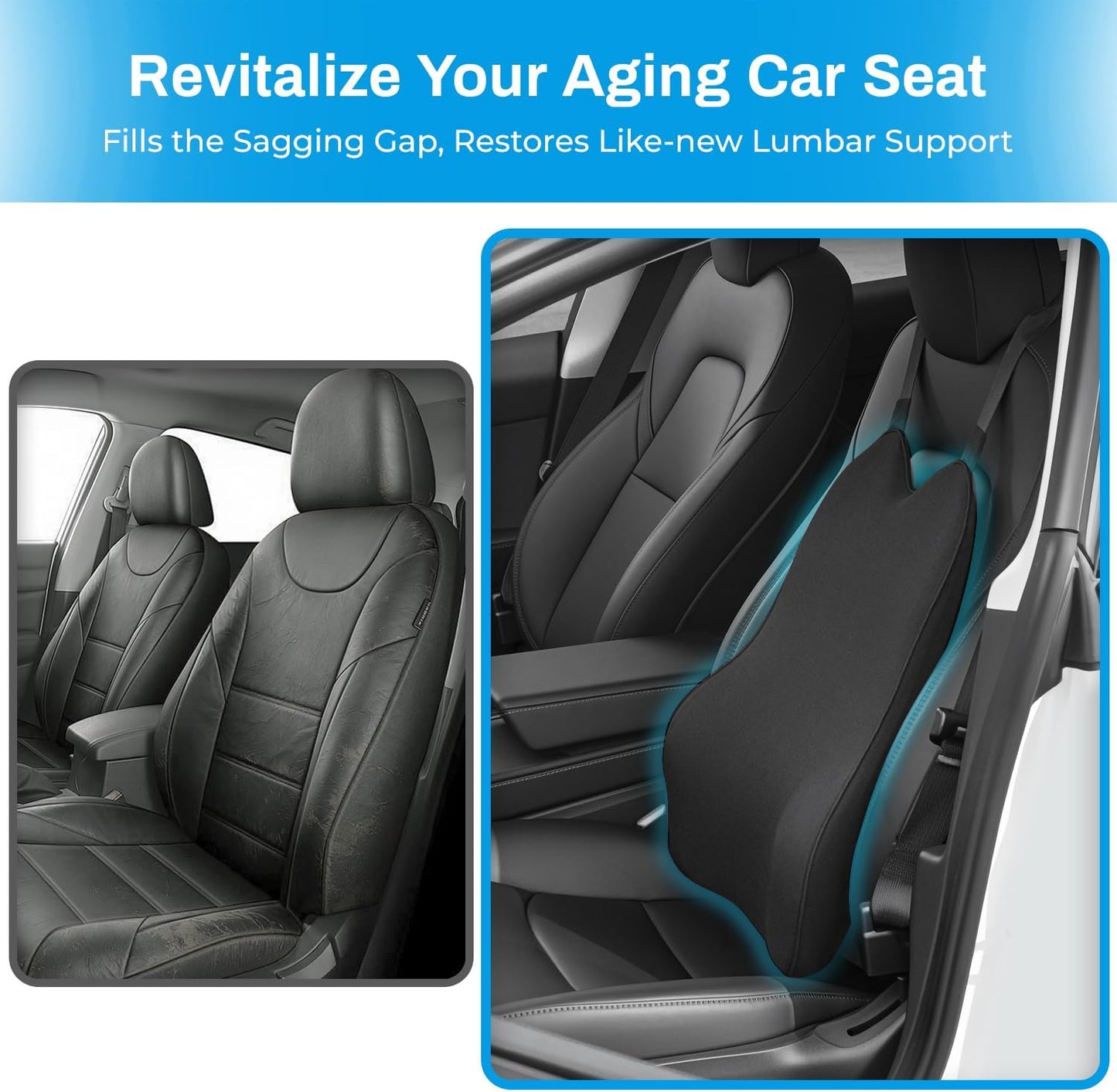 Lumbar Support Pillow for Car – Memory Foam Whole Back Relief | Adjustable Straps, Washable Cover, Anti-Slip – Daily Commute & Long Trips – 16.9"x20.9"(2.4" Thin) – Trusted by Pro Drivers