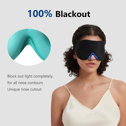 ALASKA BEAR Memory Foam Sleep Mask, Contoured Eye Cups for Women Men, Blue | Soft 3D Blackout Eye Mask for Sleeping, No Pressure on Eyelids and Eyelashes Protection, Earplugs Set